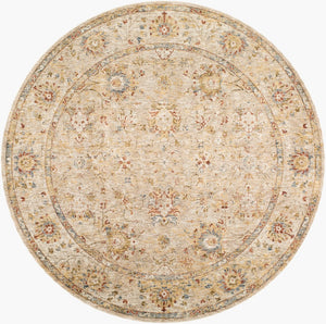 Livabliss Mona Lisa Traditional Fringed Polyester Area Rug for Formal Living Dining Rooms Tan, Light Sage 6'7" x 6'7" MNI2313-67RD