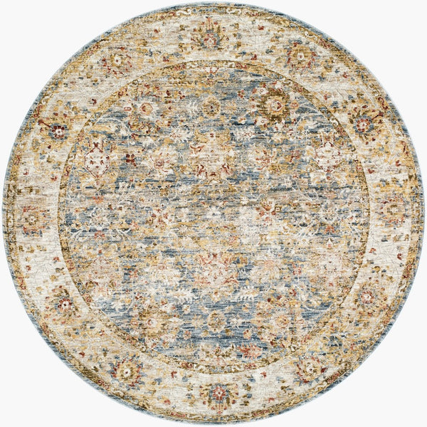 Livabliss Mona Lisa Traditional Fringed Polyester Area Rug Woven in Turkey for Living Dining Rooms Tan, Light Sage 7'10" x 7'10" MNI2314-710RD
