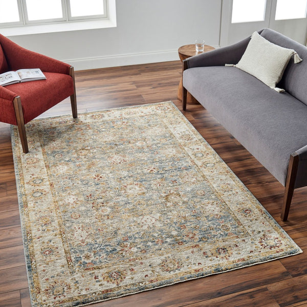 Livabliss Mona Lisa Traditional Fringed Polyester Area Rug Woven in Turkey for Living Dining Rooms Tan, Light Sage 5' x 7'5" MNI2314-575