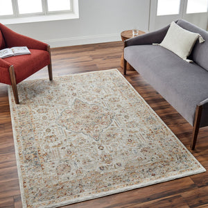 Livabliss Mona Lisa Turkish Machine Woven Polyester Area Rug with Classic Medallion Style Light Sage, Tan 9' x 12'2" MNI2317-9122