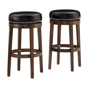 Homelegance By Top-Line Emerson Brown Finish Faux Leather 29" Swivel Bar Height Stool (Set of 2) Black Rubberwood