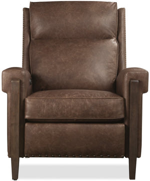 Hooker Furniture Whitton Aniline Leather Power Recliner With Usb, Nailhead Trim & Wood Arms For Classic Comfort RC854-PH-088