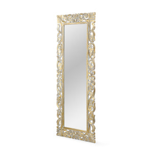 English Elm Christopher Knight Home® - RECTANGLE Hand-Carved Floral Standing Mirror, Distressed White & Gold Frame, Tempered Glass, 72" Tall 67058.00