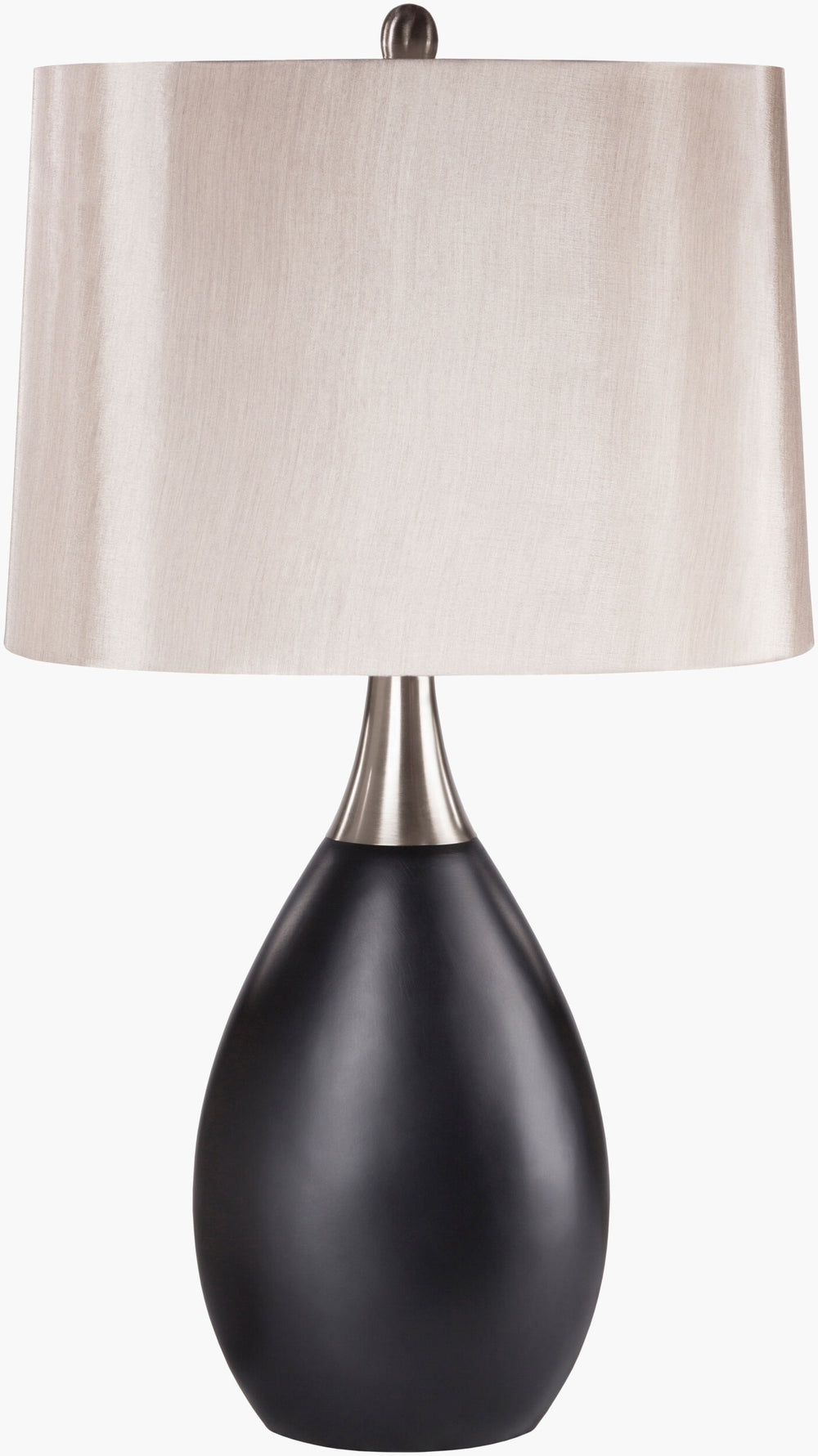 Surya Minerva 29" Contemporary Accent Table Lamp With Gray Faux Silk Shade For Modern Living Spaces Body, Black,Finial, Metallic ,Nickel,Harp, Metallic ,Nickel Resin,Faux Silk Mnlp-001