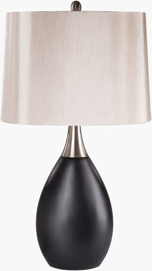 Surya Minerva 29" Contemporary Accent Table Lamp With Gray Faux Silk Shade For Modern Living Spaces Body, Black,Finial, Metallic ,Nickel,Harp, Metallic ,Nickel Resin,Faux Silk Mnlp-001