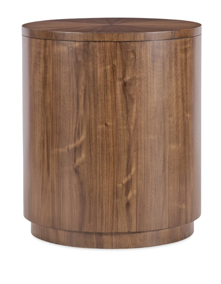 Hooker Furniture Eleana Mid-Century Round Nightstand With Starburst Veneer Top, Touch-Latch Doors, Light Caramel Finish 7252-90215-85