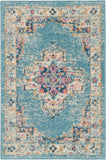 Nourison Passion PSN03 Machine Made Power-loomed Ornamental Border Indoor Only Bohemian Vintage Rug Light Blue, Light Blue 100% Polypropylene 99446477484