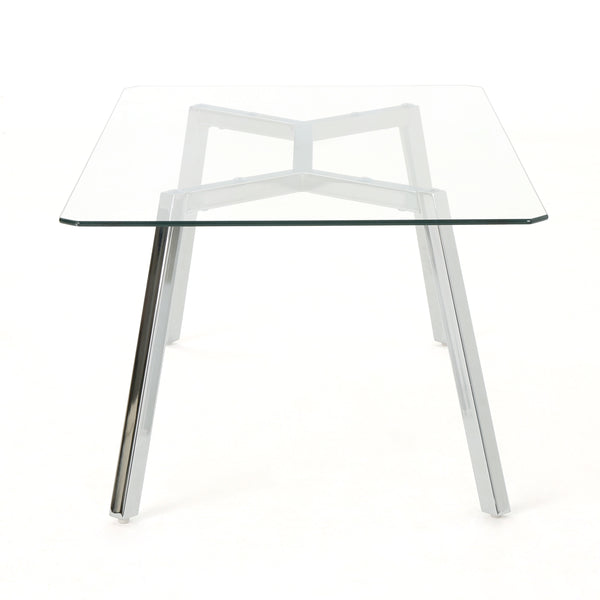 English Elm Christopher Knight Home® - DINING Clear Tempered Glass Table with Chrome Iron Frame, Modern Glam 59"W x 35.5"D x 29.5"H Elegance 61541.00