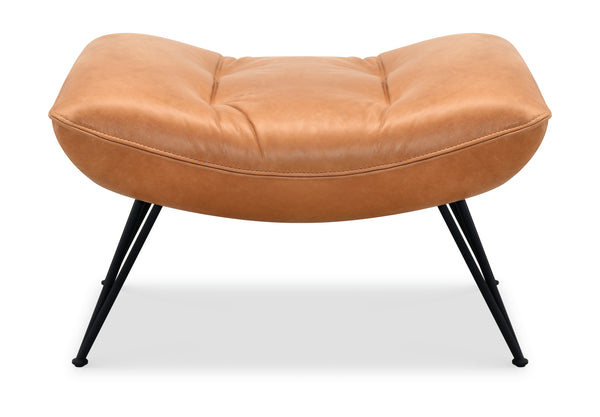 Hooker Furniture Kayne Tufted Top-grain Leather Ottoman with Spindle Legs for Modern Living Rooms CC416-OT-086