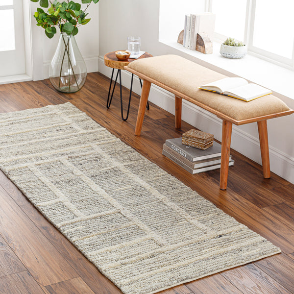 Manisa MNS-2304 2'6" x 8' Runner Handmade Rug MNS2304-268  Gray, Light Slate, Charcoal, Brown, Cream, Oatmeal Surya