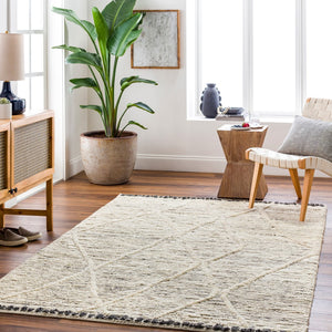 Surya Manisa Handwoven 2' X 3' New Zealand Wool Area Rug - Unique High/Low Texture, Durable & Stylish Decor Black Nz Wool Mns2309-23