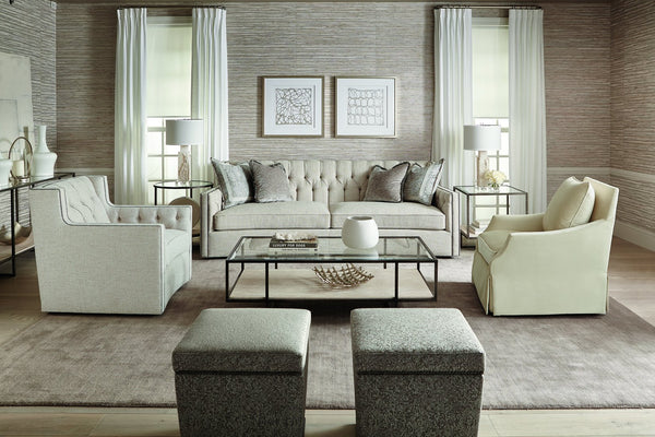 Bernhardt Bernhardt Candace Cream Crescent Sofa 96" — Tufted Back, Nailhead Trim, Curved Silhouette, 4 Pillows (Made-To-Order) B7277C