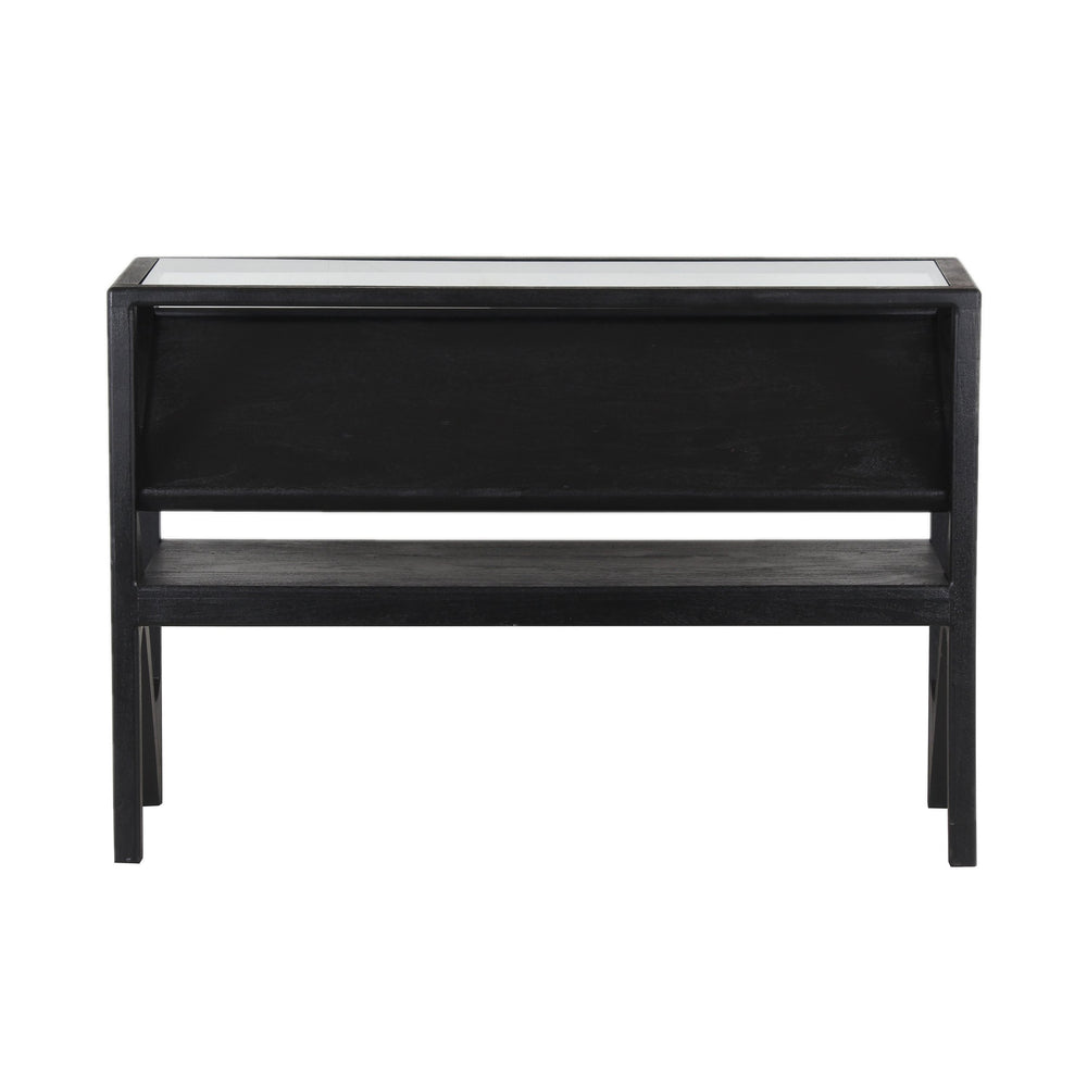 Porter Designs Porter Canberra Console Table - Solid Black Mango Wood With Glass Top, Stylish Modern Design Black Wood 05-108-10-9487