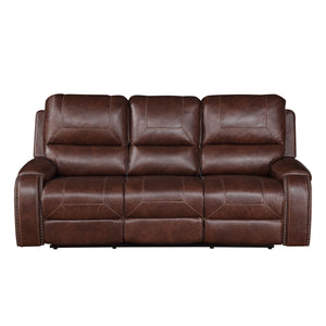 English Elm Steve Silver - Keily Manual Reclining Sofa Dark Brown Faux Leather with USB Charging Console, Cupholders, Storage 87.5" B081P156889