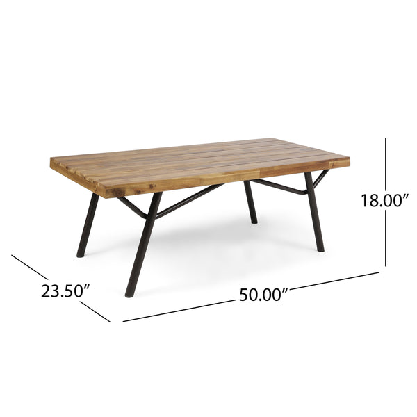 English Elm Christopher Knight Home® - CANOGA Teak Acacia Coffee Table with Rustic Metal Legs, 50" Wide Durable Accent Table, No Assembly Required 62256.00TFNH