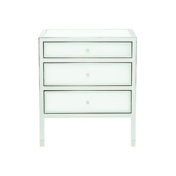 Bernhardt Bernhardt Blanca Nightstand With Polished Stainless Frame, Snow Glass Insets, 3 Drawers, 26" Width 372214