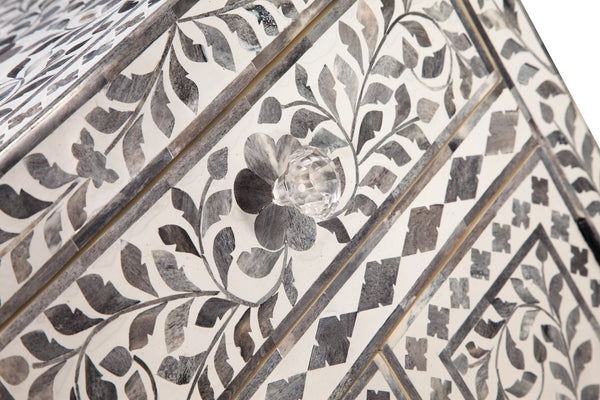 English Elm Steve Silver - Fowler Hand-Carved Accent Cabinet in Pearl Silver and Lilac Gray Bone Inlay, 28"L x 21.25"W x 16"H B081P157253