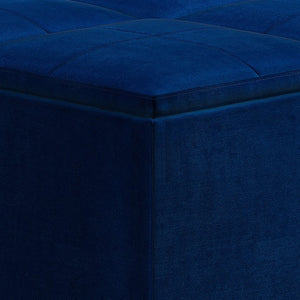 English Elm Avalon Blue Velvet Storage Ottoman Coffee Table With Flip-Over Trays & Stylish Contemporary Design B136P159744