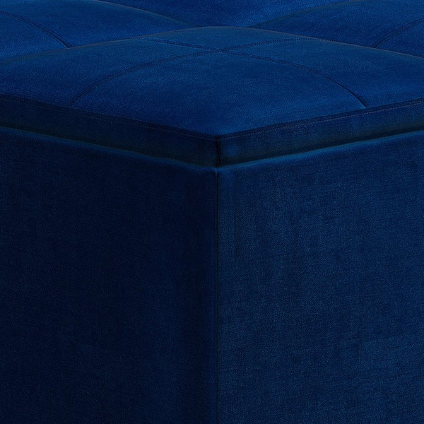 English Elm Avalon Blue Velvet Storage Ottoman Coffee Table With Flip-Over Trays & Stylish Contemporary Design B136P159744