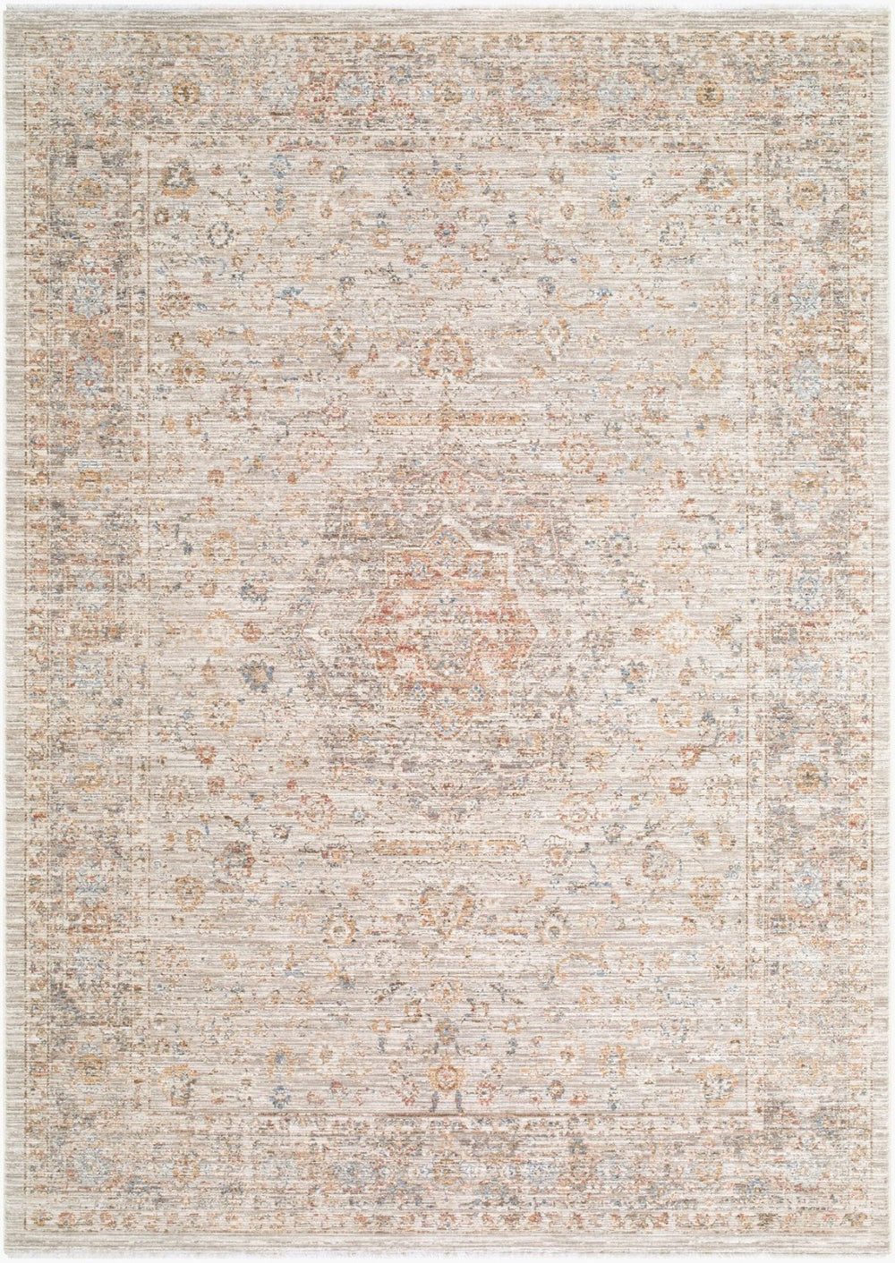 Livabliss Montreux Traditional Fringe Area Rug Polyester Pile Turkey Woven Living Room Accent Light Gray, Ivo 6'7" x 9'6" MNX2304-6796