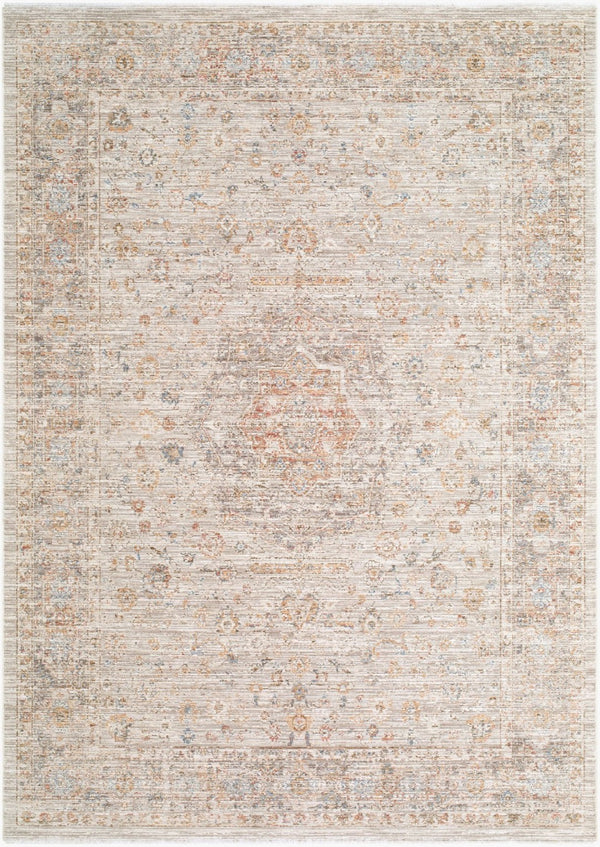 Livabliss Montreux Traditional Fringe Area Rug Polyester Pile Turkey Woven Living Room Accent Light Gray, Ivo 6'7" x 9'6" MNX2304-6796