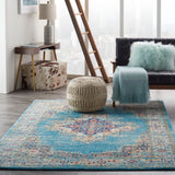 Nourison Passion PSN03 Machine Made Power-loomed Ornamental Border Indoor Only Bohemian Vintage Rug Light Blue, Ivory Light Blue 100% Polypropylene 99446477545