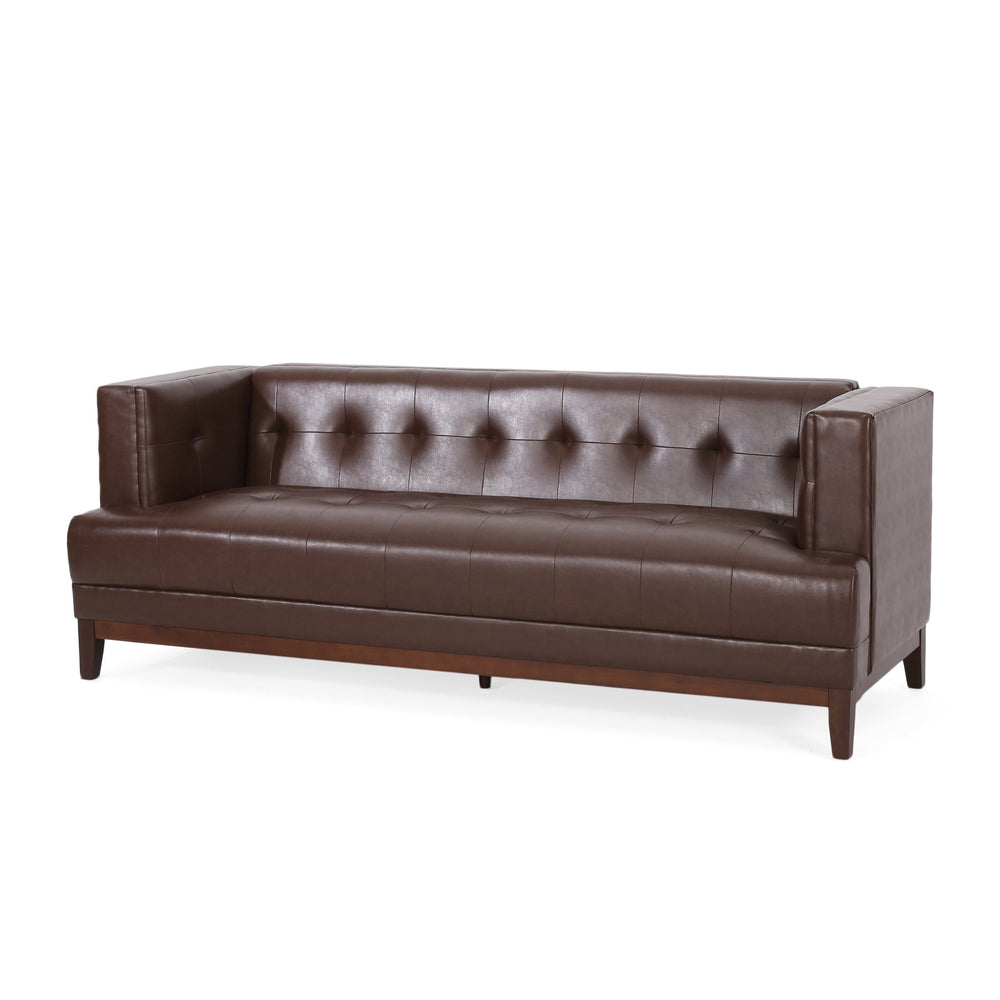 English Elm Christopher Knight Home® - 3 Seater Sofa - Mid-Century Modern Design In Dark Brown Pu, Plush Comfort For Compact Spaces 72146.00ADBRN_72146.00BDBRN