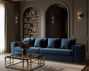 VIG Furniture Mobray Glamorous Blue Velvet Sofa With Quilted Tuxedo Arms, Gold Accents & Plush Cushions VGUIMY524-BLUE