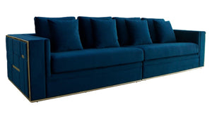 VIG Furniture Mobray Glamorous Blue Velvet Sofa With Quilted Tuxedo Arms, Gold Accents & Plush Cushions VGUIMY524-BLUE