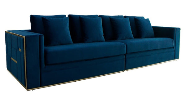 VIG Furniture Mobray Glamorous Blue Velvet Sofa With Quilted Tuxedo Arms, Gold Accents & Plush Cushions VGUIMY524-BLUE