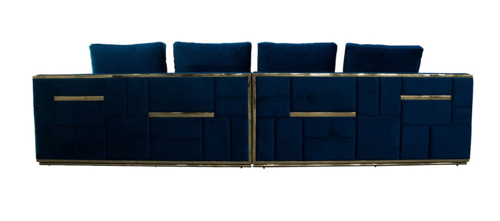 VIG Furniture Mobray Glamorous Blue Velvet Sofa With Quilted Tuxedo Arms, Gold Accents & Plush Cushions VGUIMY524-BLUE