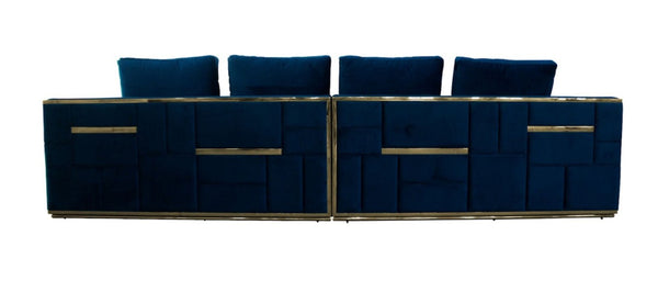 VIG Furniture Mobray Glamorous Blue Velvet Sofa With Quilted Tuxedo Arms, Gold Accents & Plush Cushions VGUIMY524-BLUE