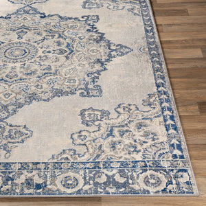 Livabliss Monaco Traditional Polypropylene Area Rug Machine Woven for Entryways and High Traffic Zones Navy, Gray 6'7" x 9'6" MOC2303-6796