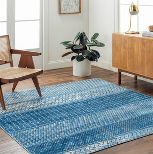Livabliss Monaco Moroccan Lattice Polypropylene Area Rug for Entryways and Bohemian Interiors Denim, Navy 6'7" x 6'7" MOC2305-67SQ
