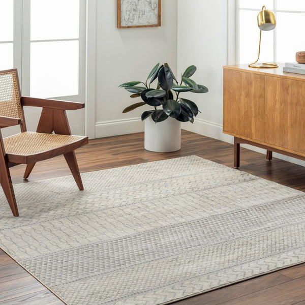Livabliss Monaco Moroccan Geometric Polypropylene Area Rug for Entryway Bathroom or Bedroom Floor Silver Gray, Gr 6'7" x 6'7" Square MOC2306-67SQ