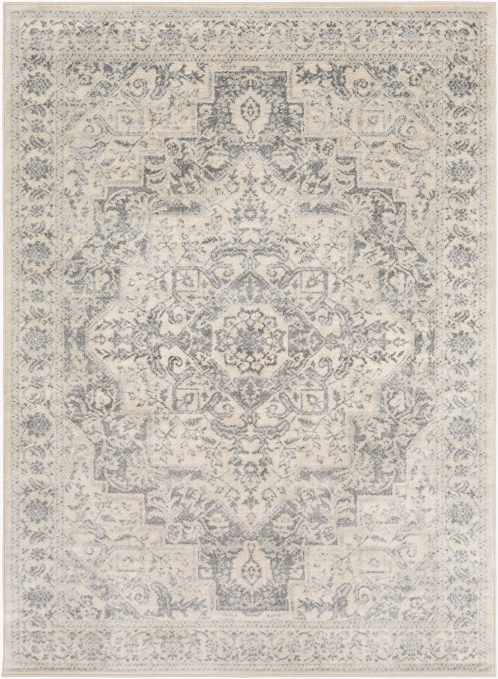 Livabliss Monaco Medallion Area Rug Machine Woven Polypropylene for Living and Dining Rooms Silver Gray, Gr 5'3" x 7'3" MOC2315-5373