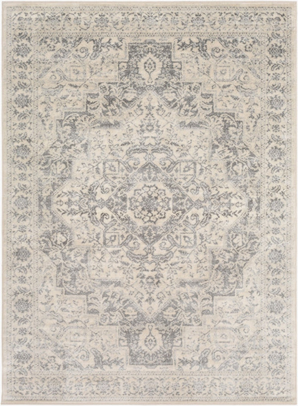 Livabliss Monaco Medallion Area Rug Machine Woven Polypropylene for Living and Dining Rooms Silver Gray, Gr 5'3" x 7'3" MOC2315-5373