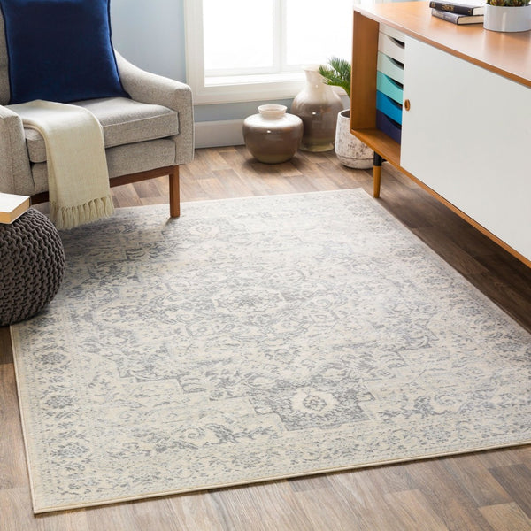Livabliss Monaco Medallion Area Rug Machine Woven Polypropylene for Living and Dining Rooms Silver Gray, Gr 5'3" x 7'3" MOC2315-5373
