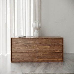 VIG Furniture Amberlie Modern Walnut Dresser With 6 Smooth-Glide Drawers, Integrated Handles, Mid-Century Warmth VGMABR-96-WAL-DRS