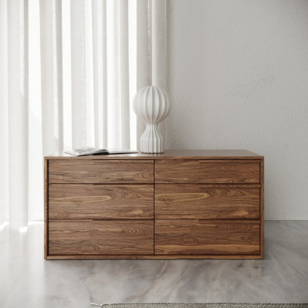 VIG Furniture Amberlie Modern Walnut Dresser With 6 Smooth-Glide Drawers, Integrated Handles, Mid-Century Warmth VGMABR-96-WAL-DRS