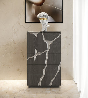 VIG Furniture Modrest Aspen - Modern Matte Brown Ash & Silver Chest VGVCJ1801-5H