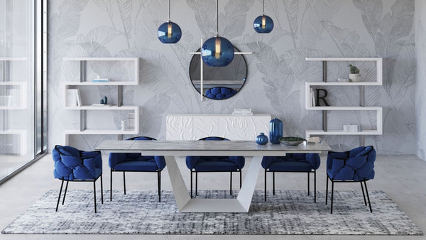 VIG Furniture Baldwin Extendable Marble-Look Ceramic Dining Table — White, Stain-Resistant Top Seats 8–10, Modern VGNS-GD8684-C