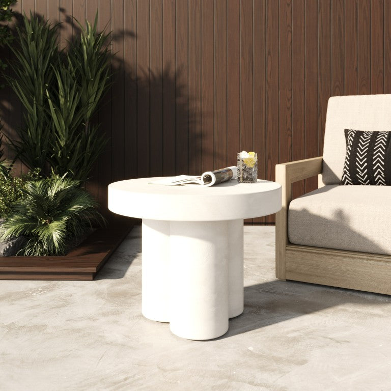 VIG Furniture Bruni Modern White Concrete End Table — Sculptural 23.5" Round Top, Three-Cylinder Base, 220 Lb Capacity VGGR-623860-WHT