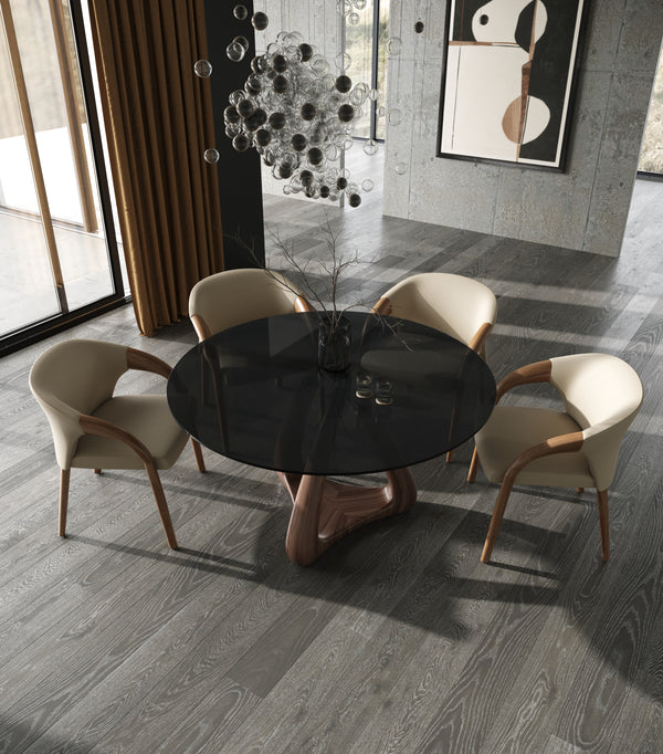 Vig Furniture Modrest Christy - Elegant Mid-century Round Dining Table With Grey Glass Top & Walnut Base Walnut  Vgip-dt643-rnd
