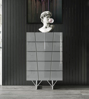 VIG Furniture Chrysler Modern Grey Chest With High-Gloss Finish, 5 Smooth Drawers & Polished Steel Legs, 30X19x48" VGVCJ8978-5H-GRY