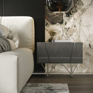 VIG Furniture Chrysler High-Gloss Grey Nightstand With Easy-Glide Drawer, Stainless Steel Legs, No Assembly Needed VGVCN8978-GRY