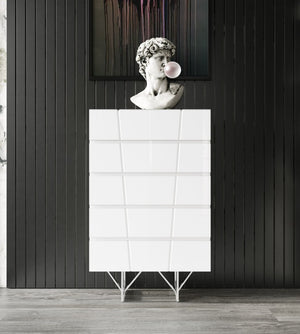 VIG Furniture Chrysler Modern White Chest With 5 Soft-Close Drawers, High-Gloss Finish & Hairpin Legs (30"W) VGVCJ8978-5H-WHT