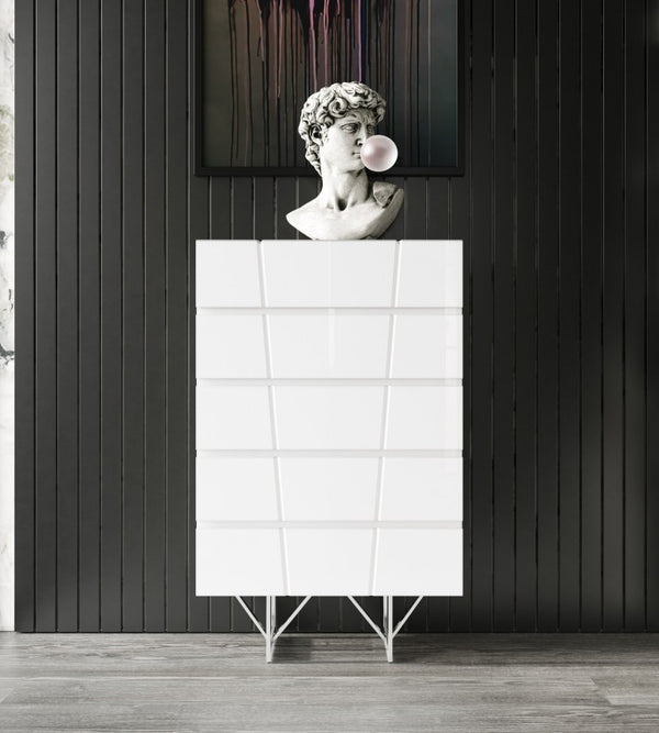 VIG Furniture Chrysler Modern White Chest With 5 Soft-Close Drawers, High-Gloss Finish & Hairpin Legs (30"W) VGVCJ8978-5H-WHT