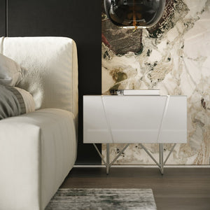 VIG Furniture Chrysler Glossy White Nightstand With Soft-Glide Drawer, Diagonal Cutouts & Hairpin Legs — Ready VGVCN8978-WHT