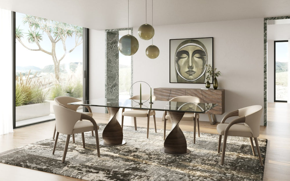 VIG Furniture Cleveland Contemporary Glass Dining Table With Grey Ash Double Pedestal, 94.5" Seats 8, Tempered VGCS-DT-16152-GRY